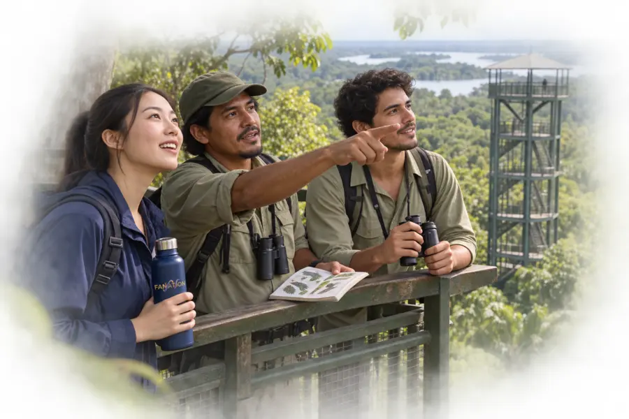 Viajeros FANATION recorriendo el MUSA y observando la selva amazónica
