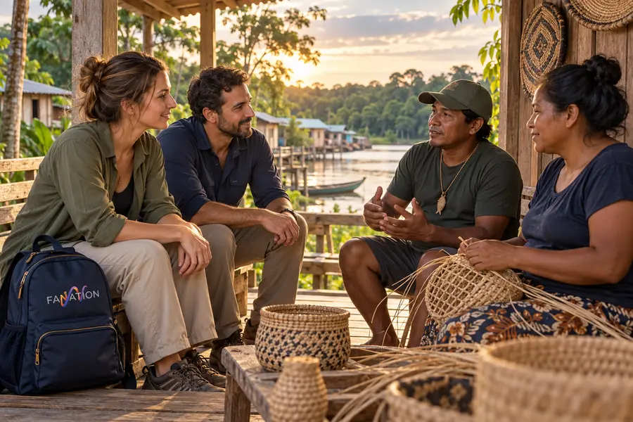 Encuentro respetuoso de viajeros FANATION con una comunidad ribereña del Amazonas