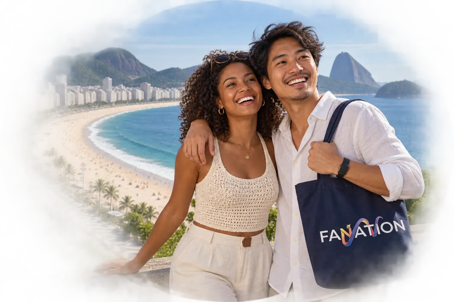 Viajeros FANATION en Río de Janeiro, frente a Copacabana